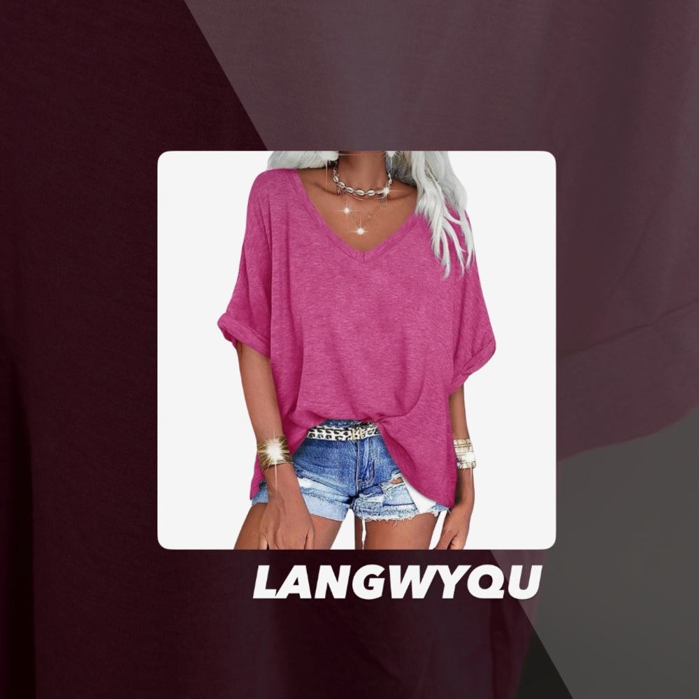 EUC Langwyqu Pink V Neck Oversized Tee Shirt